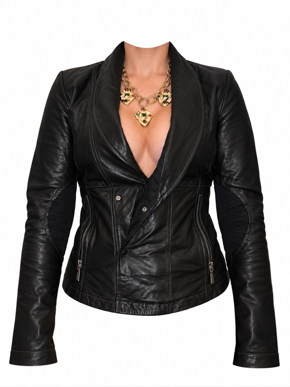 Danier Womens Black Leather Bomber Jacket with Silver Zippers